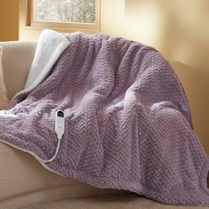 Bedsure Heated Blanket Electric Throw - Chevron Shaggy Sherpa Electric Blanket, Fast Heating with 6 Heating Levels & 4 Time Settings, 3 Hours Auto-Off (50x60 inches, Purple
