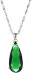 RIZILIA ICONIC Long Pear Cut Birthstone Necklace for Women - May Simulated Green Emerald - 18K White Gold Plated Solitaire CZ Pendant, 18"+2" Chain - Gift Boxed for Her, Mother Birthday