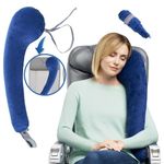 TRAVELREST All-in-One Travel Neck & Body pillow - Straps to Plane & Car Seat - Adjustable, Compact, Convenient for Airplane, Auto, Bus, Train & Office Nap (Rolls Up Small) with Soft, Cozy Cover (Blue)