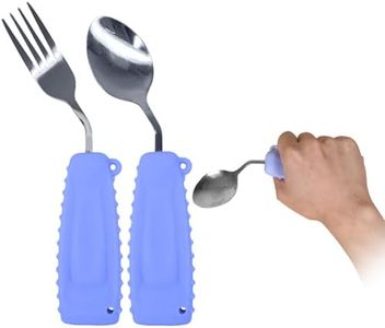 Ehucon Adaptive Utensils Angled Spoon and Fork for Hand Tremors Parkinsons,Weighted Utensils with Non-Slip Easy Grip Handles for Independent Eating (1pcs Spoon+1pcs Fork=2 pcs,Purple,Right Hand)