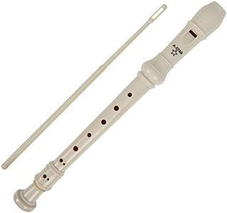 A-Star Soprano/Descant School Recorder Instrument, English/Baroque Fingering - Key of C with Learning Chart, Bag, Cleaning Rod - Beige