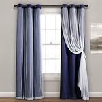 Lush Decor Sheer Grommet Curtains Panel with Insulated Blackout Lining, Room Darkening Window Curtain Set (Pair), 38" W x 84" L, Navy