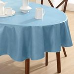 Newbridge Basketweave Solid Color Vinyl Flannel Backed Tablecloth, Basket Weave Textured Look Indoor/Outdoor Waterproof Tablecloth, Patio and Kitchen Dining, 60 Inch x 84 Inch Oval, Blue