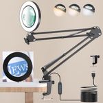 ZABOUL 10X 15X Magnifying Glass with Light, 3 Color Mode Stepless Dimmable Lighted Magnifier Clamp Lamp with Remote Control, Adjustable Arm 4.3" Glass Lens LED Magnifying Desk Lamp for Hobbies Reading