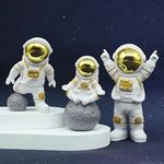 Street27® 3pcs Astronaut Figurine Home Decor Astronaut Statue Sculpture showpiece Decor Golden (Golden B)