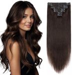 Clip in Double Weft Human Hair Extensions Remy - Full Head Thick Straight (18"-140g, #2 Dark Brown)