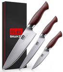 SHAN ZU Kitchen Knife Set 3 PCS, Japanese Chef Knife Set with High Carbon 10Cr15Mov Stainless Steel, Ultra-Sharp Kitchen Knives Set Utility Paring Knife with Ergonomic Pakkawood Handle