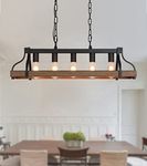 MEIXISUE Kitchen Island Pendant Lighting Rustic 5-Light Retro Wood Metal Finish Dining Room Over Table Chandelier W33.5 UL Listed