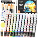 Shuttle Art 100 Colors Acrylic Paint, 129 Pack Acrylic Paint Set with 2 Sets of 12 Paint Brushes, 2oz/60ml Bottles, Premium Paints, Great for Artists, Beginners on Canvas Rocks Wood Ceramic