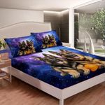 Dog Galaxy Bedding Set for Girls Boys Children 3D German Shepherd Dog Print Bed Sheet Set Decorative Chic Blue Purple Starry Sky Fitted Sheet Cute Pet Puppy Animal Pattern Bed Cover Queen Size 3Pcs