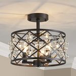 AGV LIGHTING Farmhouse Semi Flush Mount Ceiling Light Fixture 3-Light Close to Ceiling Light, Black Finish