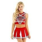 Runhomal Women's Cheer Leader Uniform Dress Cheerleading Role Play Outfit Set Stage Dance Costume Red A Medium