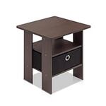 Furinno 11157 End Table Bedroom Night Stand with Bin Drawer, Dark Brown/Black, 15.50 x 15.50 x 17.50 inches