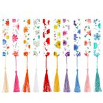 10Pcs Transparent Acrylic Bookmark, Mabor Cute Girls Bookmarks with Colorful Tassels Pressed Flower Bookmarks for Women Book Lovers Resin Bookmarks for Girls Reading Gifts