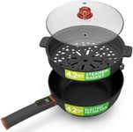 Nutrichef 4L Electric Frying Pan & 4L Steamer | Multifunctional Portable 1000W Non-Stick Pot for Cooking | Durable Heat Safe Handle | Touch Control Panel | Electric Hot Pot | Black