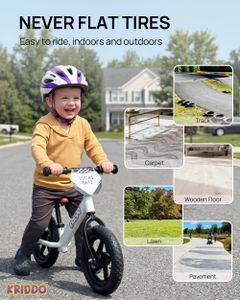 KRIDDO Toddler Balance Bike, 12-Inch, Custom Plate, White – Ages 2-5
