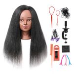 Armmu Mannequin Head with 100% Real Hair, 16" Hairdresser Cosmetology Mannequin Manikin Training Practice Doll Head for Hairstyling and Free Clamp Holder- Black