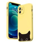 Inber iPhone 12 Case with Fashionable Cute Designs for Women and Girls,Silicone Gel Rubber Cover with Camera Lens Protector Protective Phone Case for iPhone 12 6.1" Yellow w/Cat