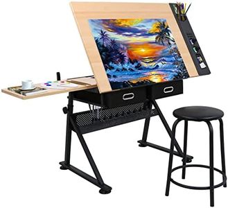 ZENY Drafting Table Art Desk Drawing Table Height Adjustable Artist Table Tilted Tabletop w/Drafting Stool and Storage Drawer for Reading, Writing, Crafting, Painting Art