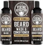 Viking Revolution Beard Wash and Beard Conditioner for Men with Argan Oil and Jojoba Oil - Beard Softener and Strengthener Beard Care Beard Shampoo and Conditioner with Beard Oil (10oz,Spiced Vanilla)