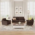 Vesgantti 164cm Fabric Loveseat Sofa Sets, 2 Seater Couch and Armchair with Bilateral Pocket Storage & Removable Cushions, Perfect for Living Room, Bedroom and Office, Tool-free Assembly