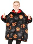 Manchester United Football Club Boys Fully Lined Luxury Fleece Hoodie, Oversized Fleece Blanket Hoody Black