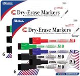 BAZIC Products Magnetic Dry Erase Marker, Fine Tip Assorted Colors, Whiteboard Pen Marcador, White Board Low Odor Markers, Office School Supplies (6/Pack), 2-Packs