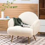 White Accent Sherpa Chair for Living Room Bedroom Reading Comfy Modern Armchair with Golden Metal Legs Mid-Century Sofa Chair