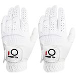 Golf Gloves Men Left Hand for Right Handed Golfer Resistant Grip Weathersof Synthetic Value 2 Pack, Men’s Golf Glove Relaxgrip Hot Wet Weather Color White Black for Perfect Swing (White, L)