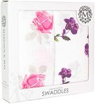 Margaux & May Muslin Swaddle Blankets 2 Pack - Large 47x47 Inches, Breathable Baby Blankets, Pink Purple Flowers - Newborn Essentials Must Haves