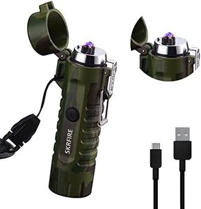 SKRFIRE encendedores electrónicos, encendedores a Prueba de Viento para Exteriores, Las Luces LED, encendedores USB Recargables (Camuflaje-1)