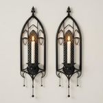 WOPARTY Black Iron Candle Sconces Gothic Wall Candle Holders Set of 2, Wall Mounted Candlestick 23.2" Tall, Medieval Home Decor for Bedroom Living Room Dining