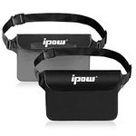 ipow Waterproof Pouch Bag Case with Adjustable Waist Strap [2 Pack] Transparent Screen Touchable for Beach, Swimming, Boating, Fishing, Hiking - Keep Your Phone and Valuables Safe and Dry