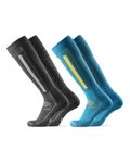 DANISH ENDURANCE Merino Wool Ski Socks, Knee-high Thermal Socks with Shin Padding, Men & Women, Unisex, 2-Pack, Dark Grey, Blue/Yellow, 9-12