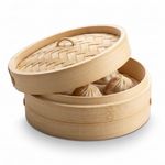 Premium 10 Inch Bamboo Steamer Basket Single Tier for Momos & Dimsums | 100% Natural Wooden Momo Banane Wala Bartan & Maker Stand Healthy Oil-Free Cooking Eco-Friendly Veg & Meat Steaming Utensil 25cm
