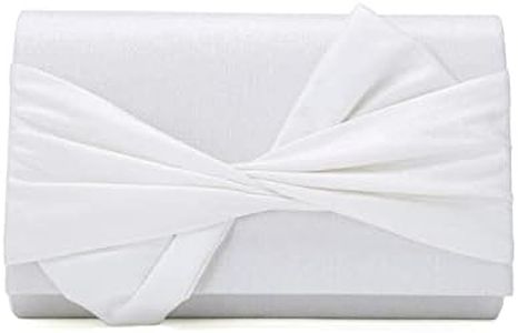 iXebella Satin Evening Bag Bow Flap Clutch Purse for Women Formal Party/Prom/Wedding (White)