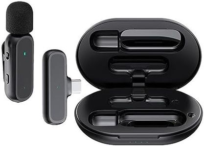 Domary Wireless Clip-on Microphone Wireless Mic Receiver and Transmitter with Charging Box for Type-C Mobile Phone Rechargeable Microphone with Windscreen