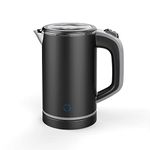 HotTopStar Electric Kettles 600W, 0.8L Stainless Steel Kettle, Portable Mini Electric Kettle, Compact Travel Electric Kettles, Auto Shut-Off & Boil-Dry Protection, Ideal for Home, Office, Hotel-Black