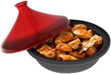 Potted Pans 3.3 QT Enameled Cast Iron and Ceramic Tajine Cooking Pot - Moroccan Tagine Pot Stovetop Tandoori Oven