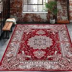 cozily® Traditional Floral Style Washable Antique Mat - 8 ft x 10 ft 6 in - Red - Large Area Rug for Lounge, Patio, Sitting and Hall