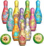 KAEGREEL Kids Bowling Set for Toddlers with 10 Pins + 2 Soft Balls, Mini Dinosaur Bowling Toy Set Indoor Outdoor Sport Game Toys, Small Lawn Bowling Xmas Gifts for 2 3 4 5 6 Years Old Boys Girls