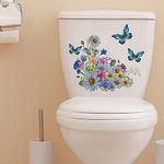 Butterflies Toilet Lid Stickers, Removable Vinyl Botanical Flower Toilet Seat Cover Decal, Plant Leaves Flowers Toilet Seat Lid Stickers, DIY Removable Waterproof Sticker,Toilet Accessories