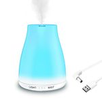 Criacr 100ml Essential Oil Diffuser, Mini USB Powered Aromatherapy Diffuser, 7 Changeable Colored Lights, Adjustable Mist Mode, Waterless Auto Shut-off, Whisper-Quiet for Home, Bedroom, Spa, Office