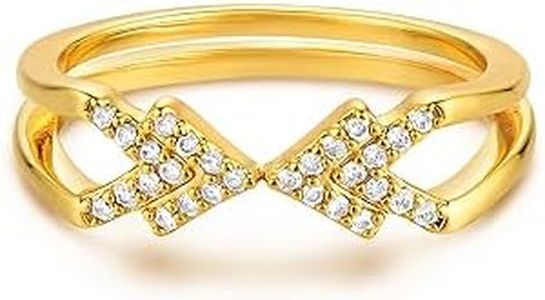 GNIRTSI Gold Arrow Ring for Women Cubic Zirconia 14K Gold Plated Minimalist Stack Enhancer Guard Band Finger Jewelry Size 7