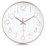 Lafocuse 3D Numbers Rose Gold Wall Clock Silent Non Ticking, 12 Inch Quartz Clock, Modern Kitchen Clock Battery Operated for Living Room Bedroom Home Office