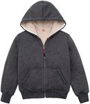 ThCreasa Kids Sherpa Lined Zip Up Hoodie Long Sleeve Solid Warm Winter Hooded Sweatshirt Dark Grey S(6)
