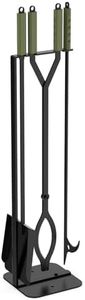 Stanbroil 3Pcs Fire Pit Tools Set, 40" Fire Poker and Fire Log Tongs Shovel, Wrought Iron Large Fireplace Tools Set with Metal Base and Rubber Handle for Campfire Bonfire