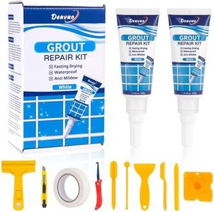 Deuvuo Tile Grout Repair Kit, 12 Pcs White Grout Reviver Set, Epoxy Grout Sealer for Bathroom Shower Kitchen Floor Tile, Fast Drying Grout Whitener, Grout Pen White - Restore and Renew Grout Line