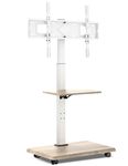 XTRARM Delphos mobile TV stand with wooden base, TV stand with wheels for 32-70 inch TVs up to 45 kg, height adjustable up to approx. 130 cm, rotatable ±25°, max.VESA 600x400 (white/wood effect oak)