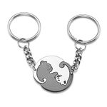 JSDDE Couples Keyrings Yin Yang Cat Keychain Stainless Steel Puzzle Cats Key Ring for His and Hers Friends Valentines Gifts (Silver & Black)